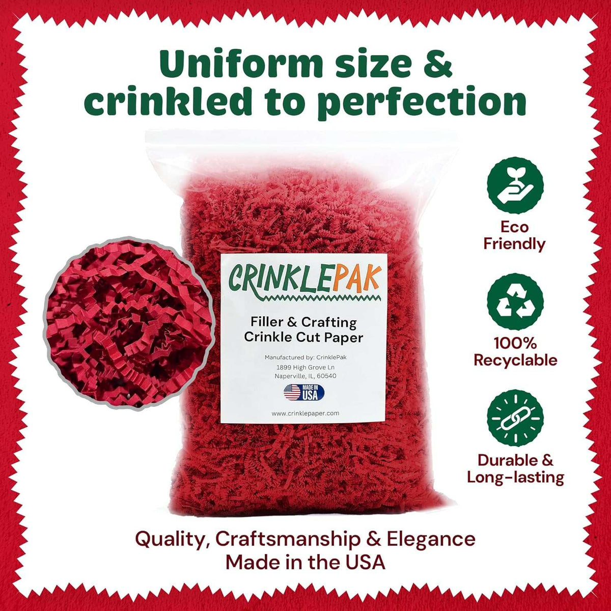 Red crinkle paper packaging presentation
