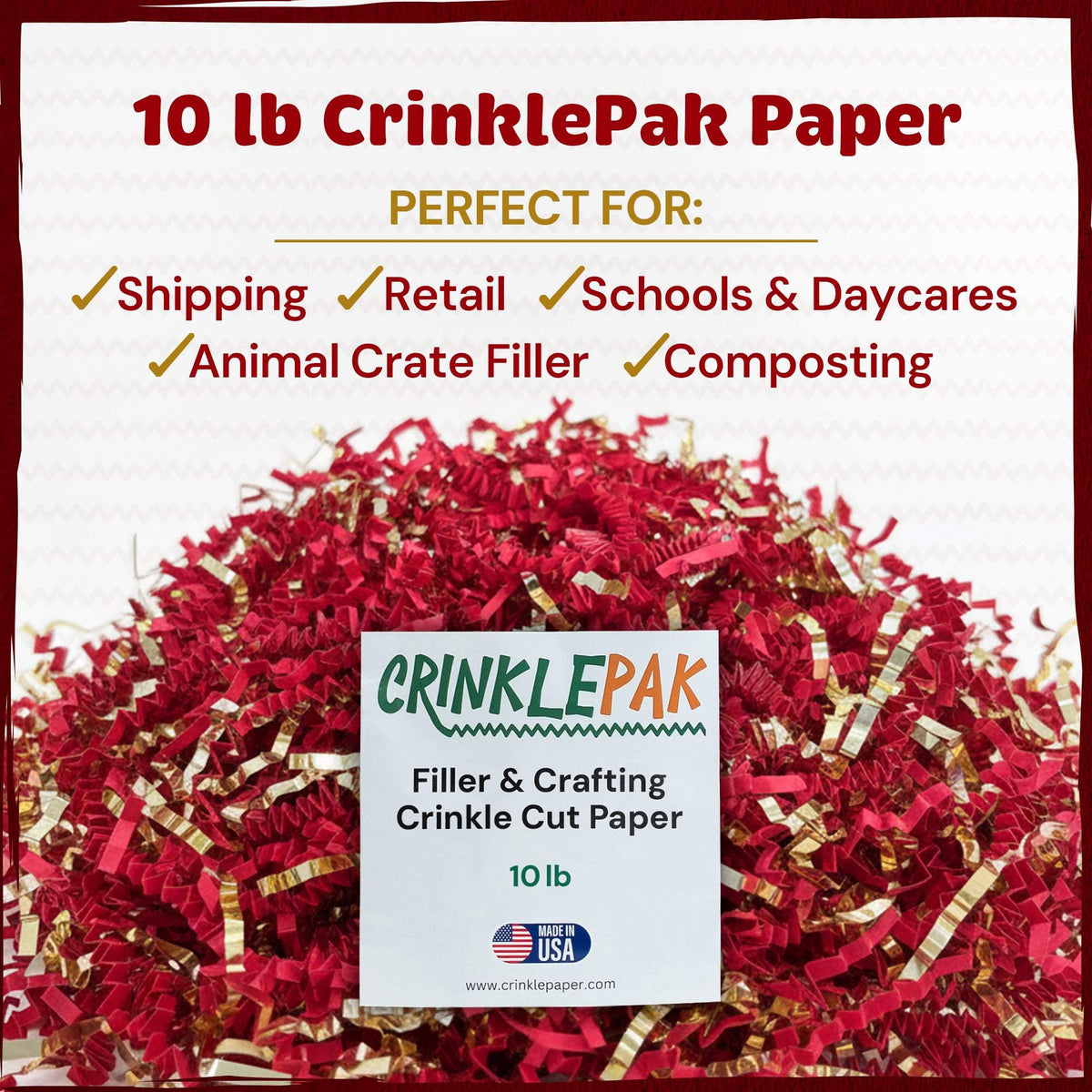 Red and gold metallic crinkle paper filler
