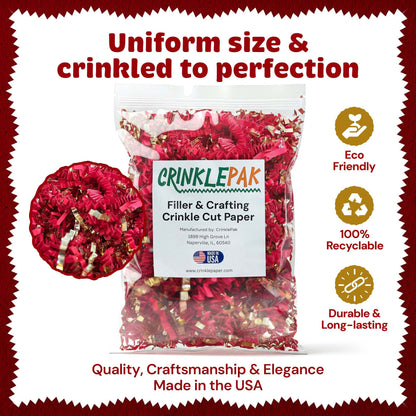 Red and gold metallic crinkle paper filler detail