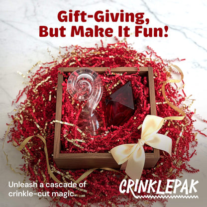 Red and gold metallic crinkle paper presentation example