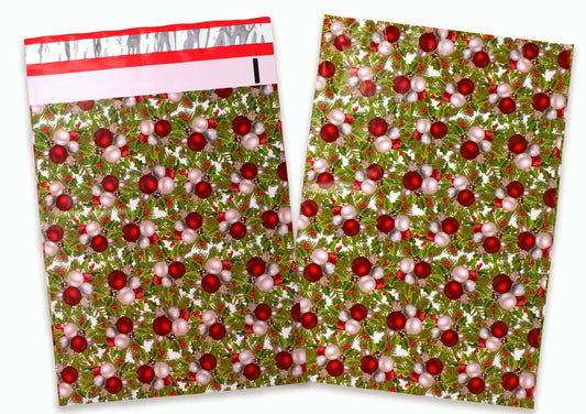 Red and green Christmas ornament 10 by 13 inch poly mailers