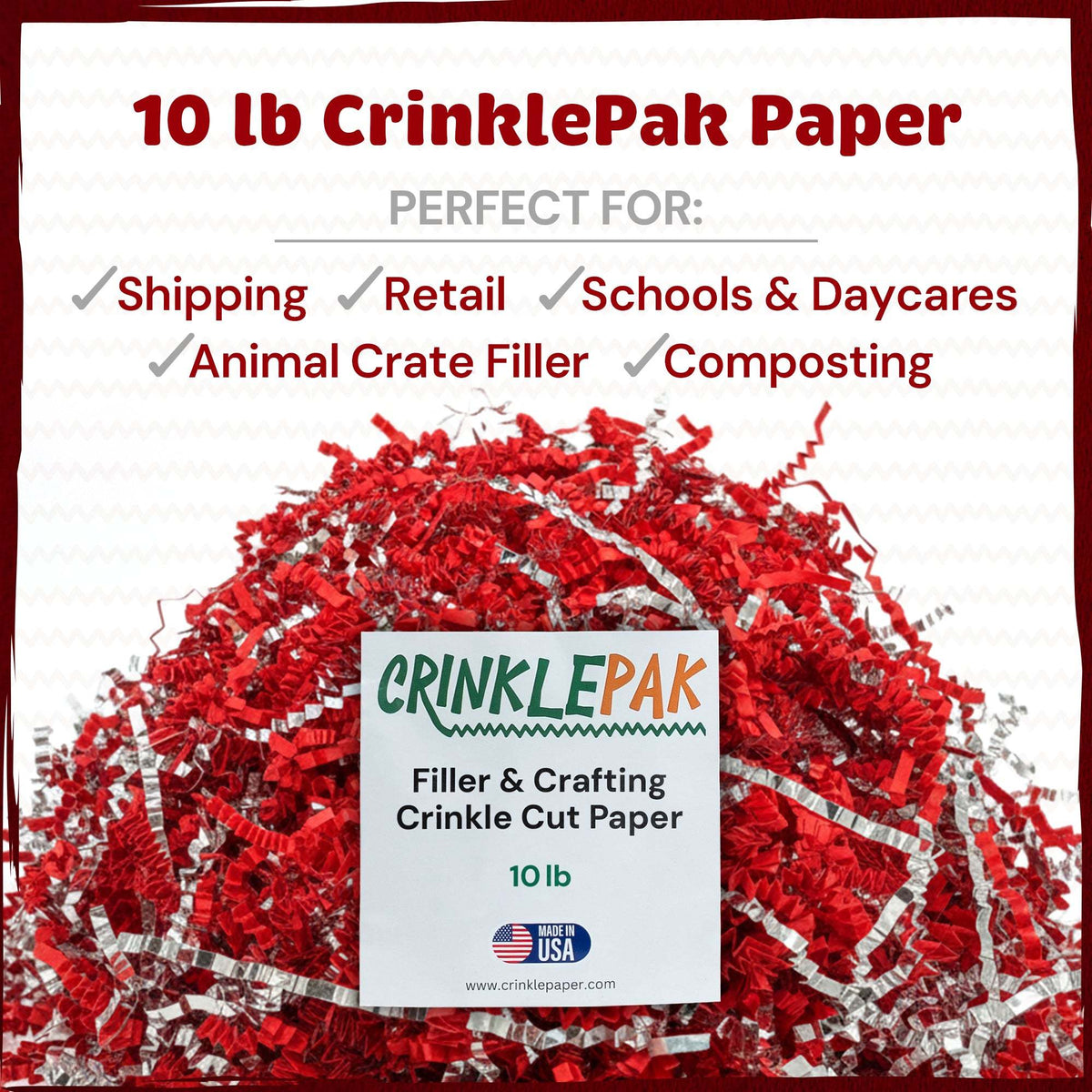 Red and silver metallic crinkle paper filler