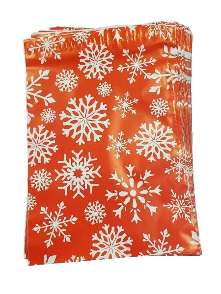 Red snowflake Christmas 10 by 13 inch poly mailers
