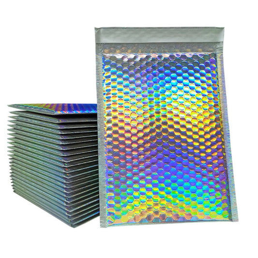 Silver holographic 4 by 8 inch bubble mailers