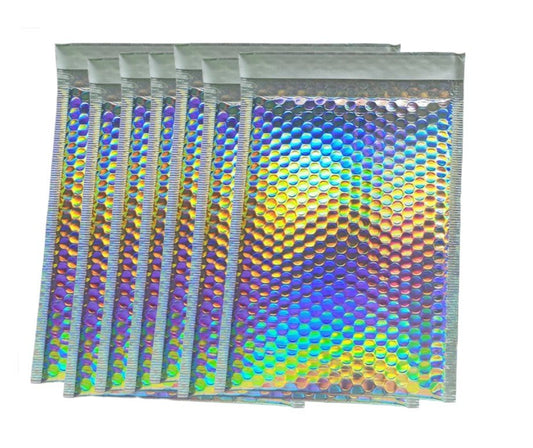 Silver holographic 6.5 by 10 inch bubble mailers