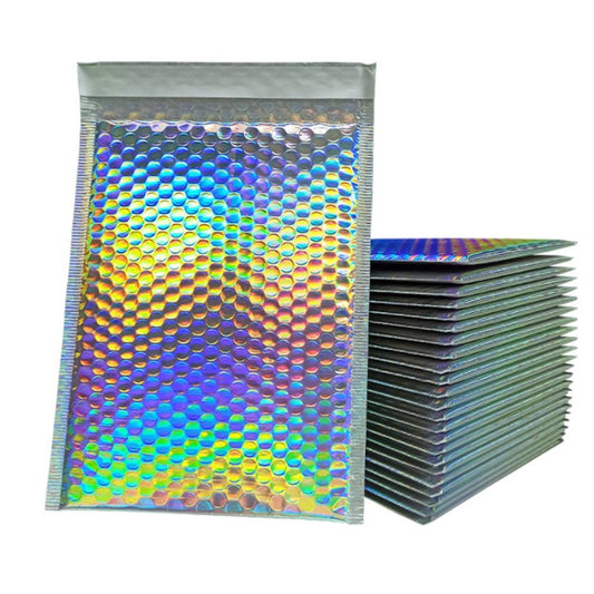 Silver holographic 8.5 by 12 inch bubble mailers