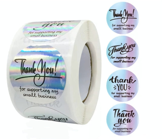 Silver holographic small business thank-you stickers