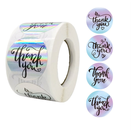 Silver holographic 1.5-inch thank-you stickers