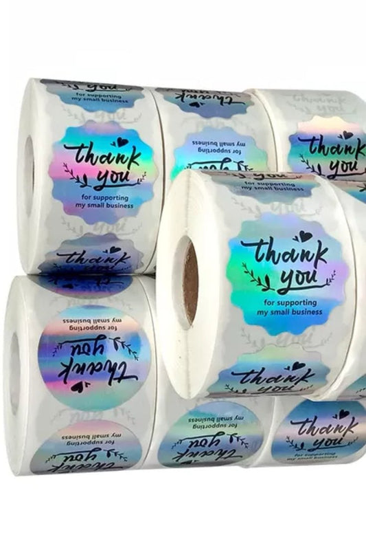 Wavy silver holographic small business thank-you stickers