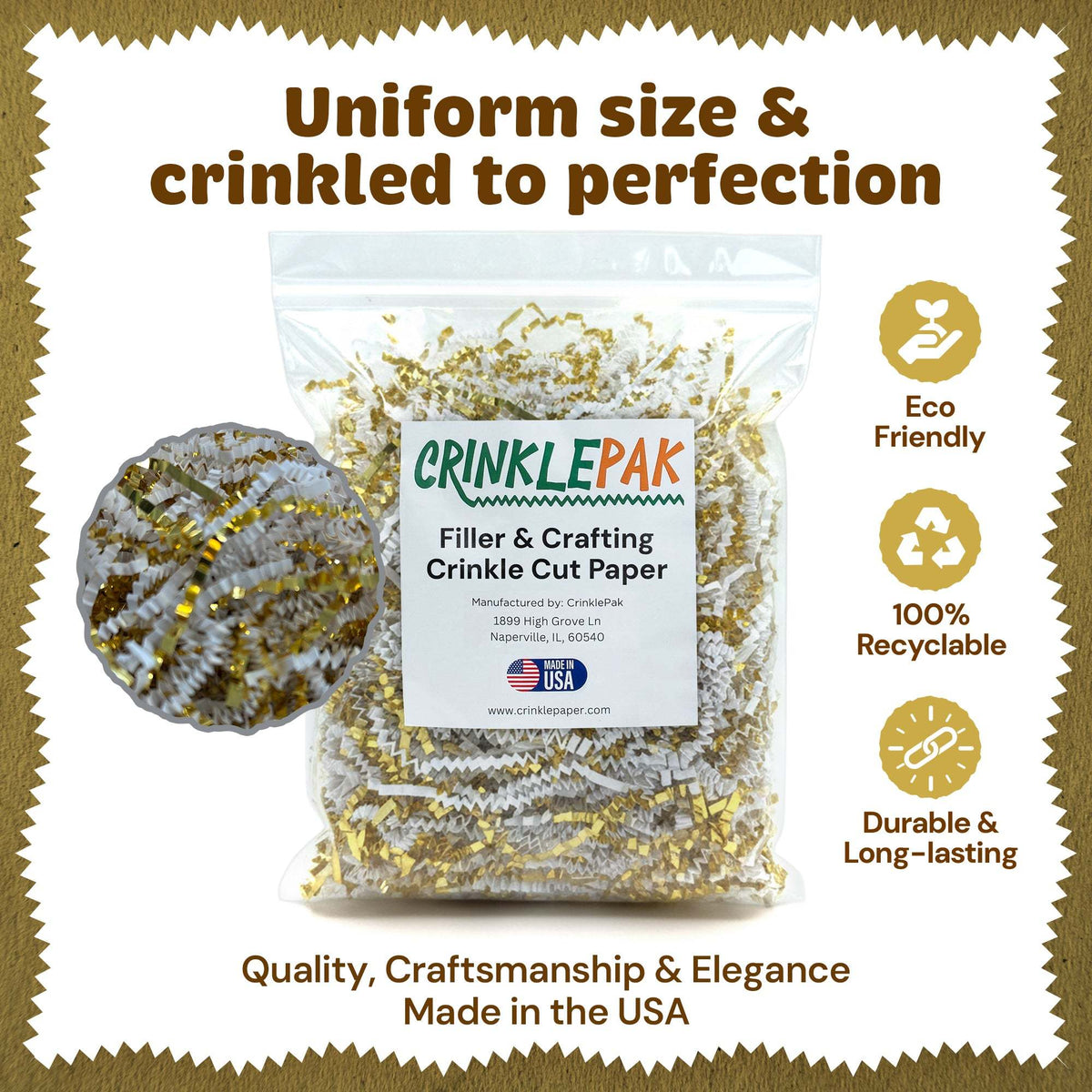 White and gold metallic crinkle paper presentation example