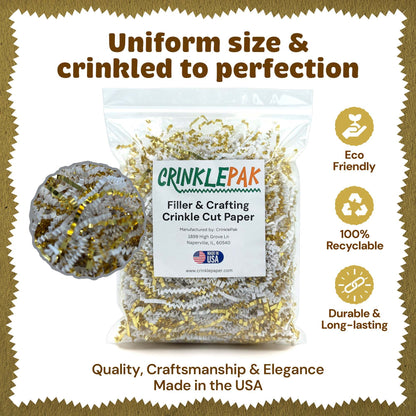 White and gold metallic crinkle paper presentation example