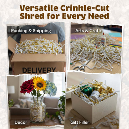 White and gold metallic crinkle paper packaging reference