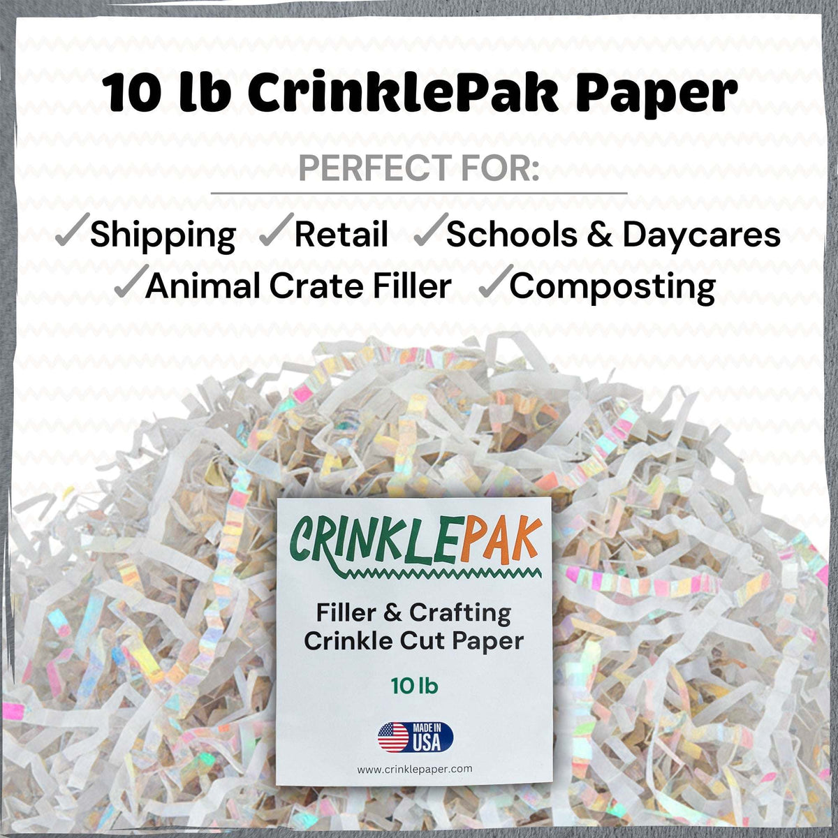 White iridescent crinkle paper filler detail