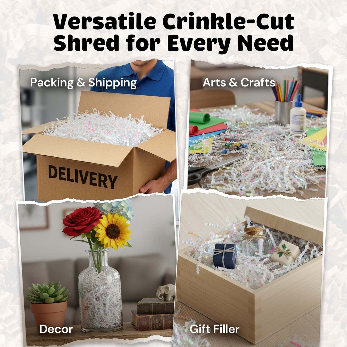White iridescent crinkle paper packaging presentation