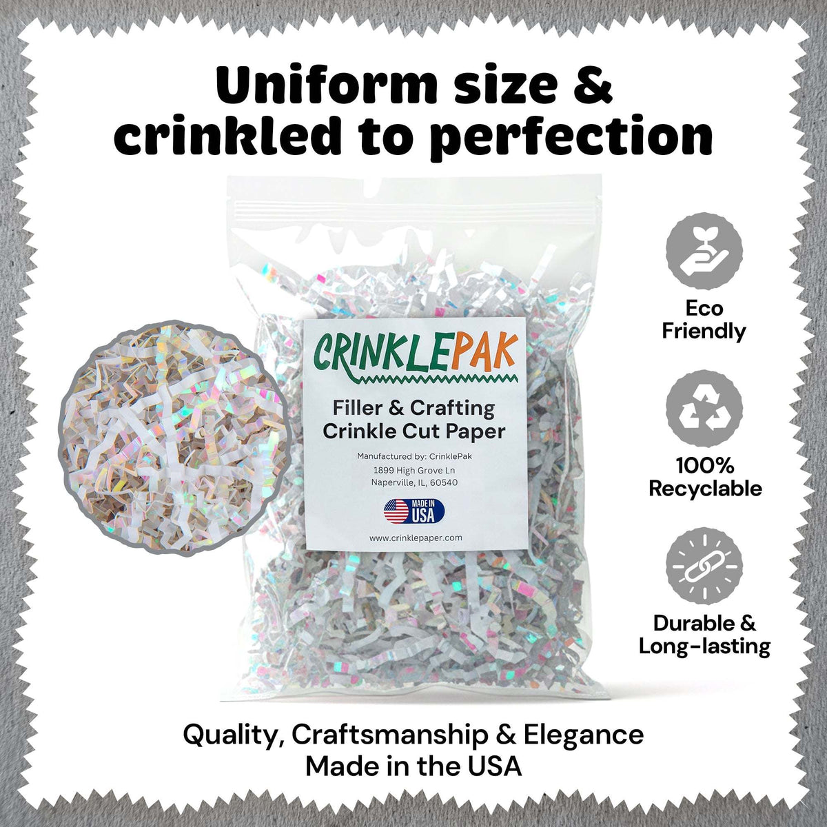 White iridescent crinkle paper presentation example