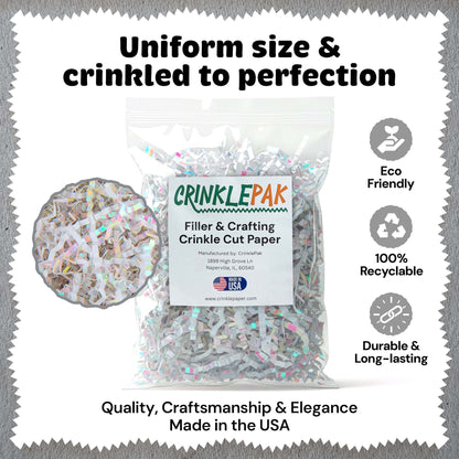 White iridescent crinkle paper presentation example