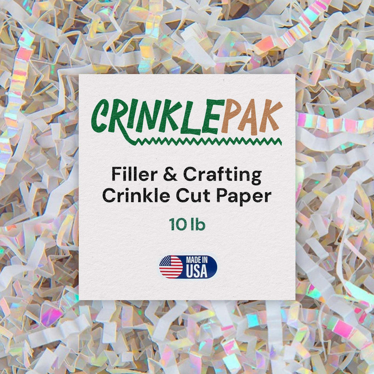 White iridescent crinkle paper, 10 lb