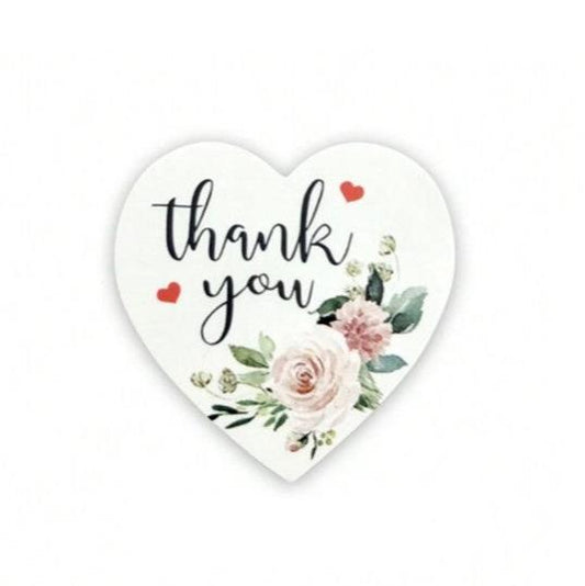 White rose heart-shaped 1.5-inch thank-you stickers