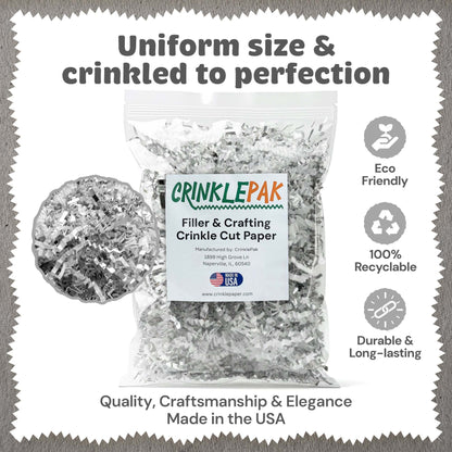 White and silver metallic crinkle paper packaging presentation