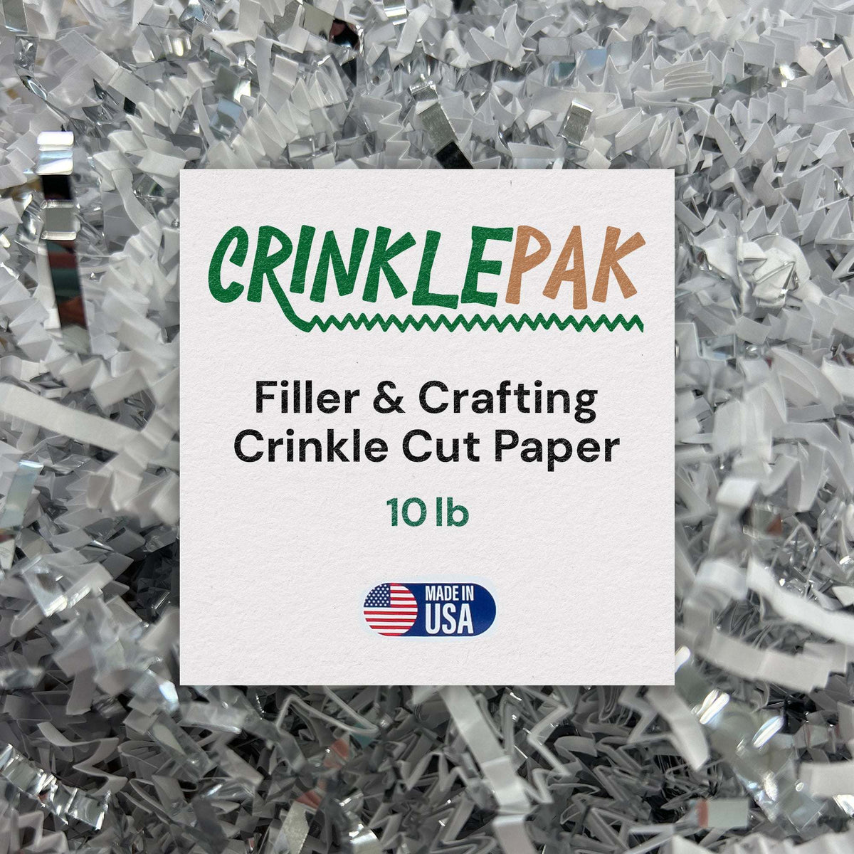 White and silver metallic crinkle paper, 10 lb