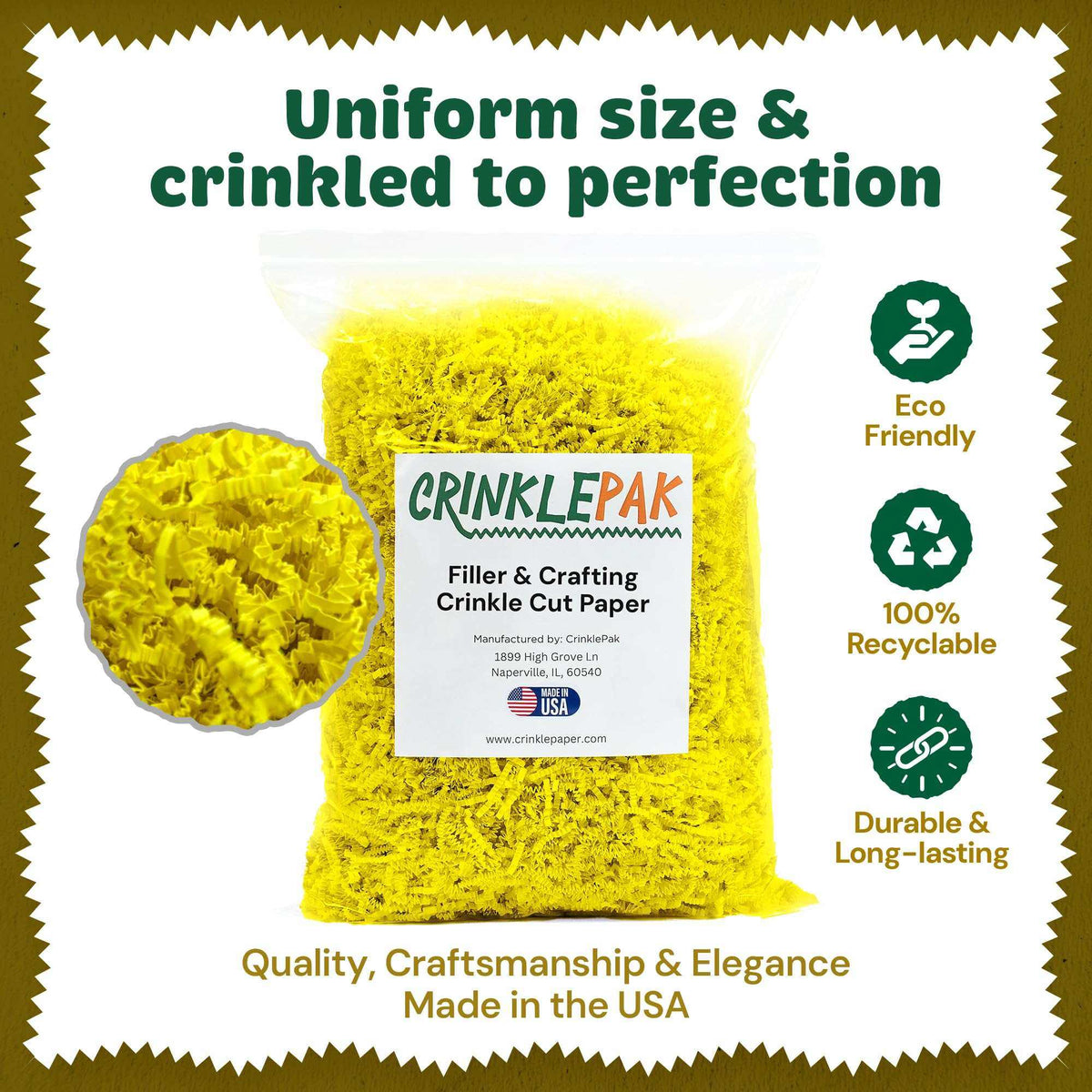 Yellow crinkle paper packaging presentation
