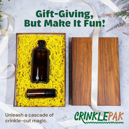 Yellow crinkle paper packaging presentation