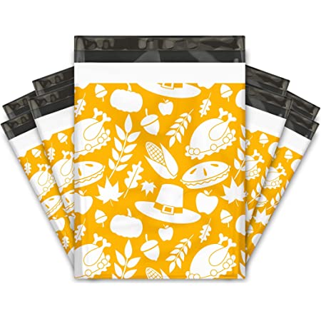 Yellow Thanksgiving 10 by 13 inch poly mailers